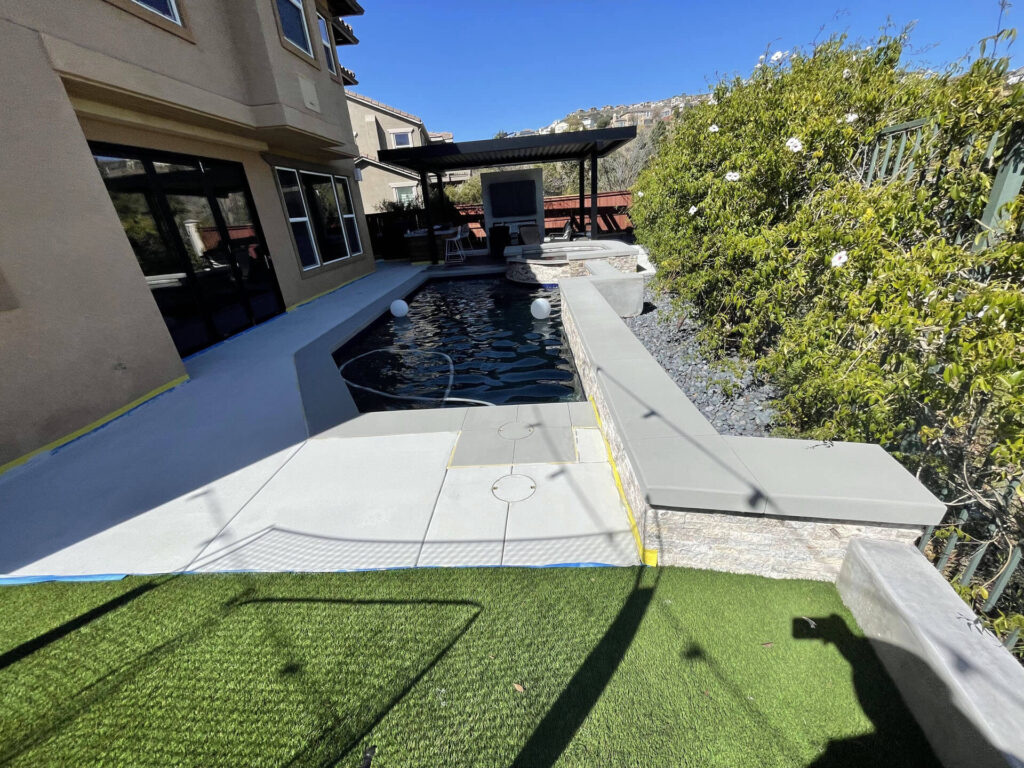 decorated concrete around pool area